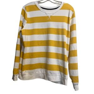 St. John's Bay Women's Sweatshirt L Classic Cotton Blend Yellow Stripe